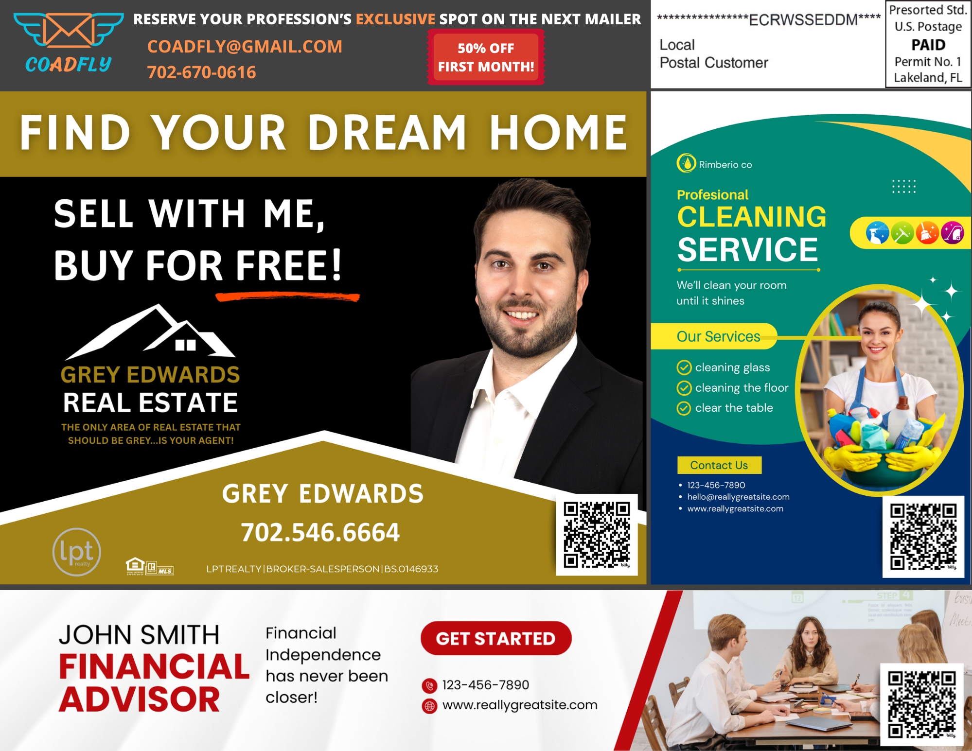 Real Estate, Cleaning Service, Financial Advisor